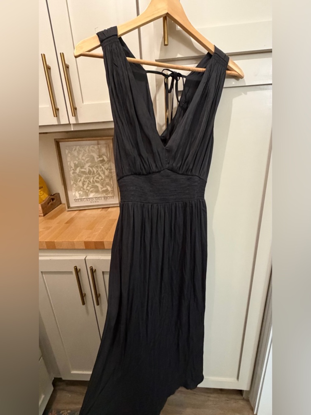 Old Navy Black V-Neck Maxi Dress with Tie-Back